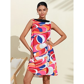 Satin Fanny Colorful Geometric Streamline Print Dress