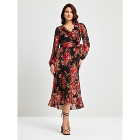 Chiffon Floral Print Adjustable Waist Maxi Dress