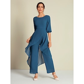 Chiffon Irregular Hem Wedding Guest Wide Leg Jumpsuit