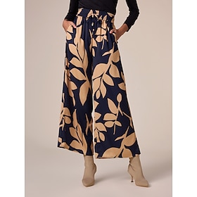 Satin Printing Wide Leg Casual Daily Pants