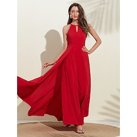 Women's Wedding Guest Wear Cocktail Party Red Semi Formal Elengant Romantic Halter Neck Open Back Jumpsuit dress to impress Christmas Dress 2024