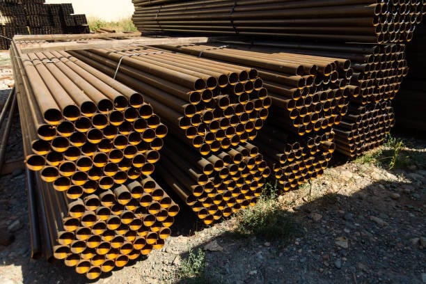 Closeup of galvanized iron pipes stack
