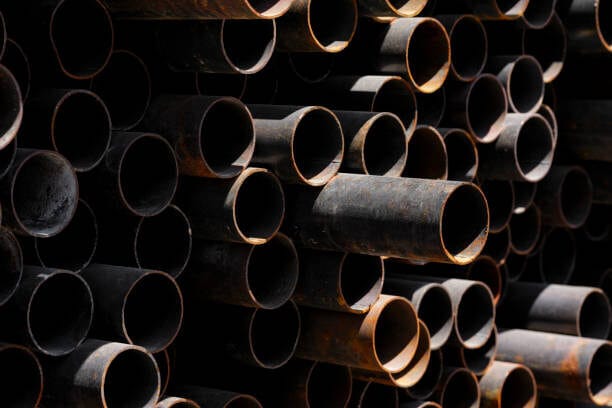 old rusty pipes in the junkyard